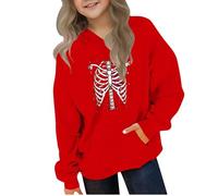 Ybing Sweat à capuche d'Halloween pour fille - Motif squelette - Y2K - Avec capuche - Carnaval - Festival - Horreur - Fête - Clubwear, #02 rouge., 150