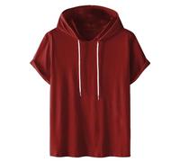 Ybing Sweat à capuche minimaliste pour homme - Couleur unie - Manches courtes - En coton - Avec capuche - Décontracté - Décontracté - Grande taille - Confortable - T-shirt de sport - S-4XL, #02 Vin.,