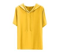 Ybing Sweat à capuche pour femme à manches courtes décontracté couleur unie T-shirt à capuche été fin Sweat à capuche décontracté sportif haut tendance confortable cordon de serrage Sweat à capuche