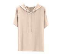 Ybing Sweat à capuche pour femme à manches courtes décontracté uni à capuche d'été mince à capuche sport mode confortable avec cordon de serrage léger, #02 Beige, L