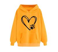 Ybing Sweat à capuche pour femme - Motif cœur - Patte de chien - Élégant - Avec capuche - Épaules recoupées - Confortable - Pull à manches longues - Pour adolescentes et filles, jaune, L