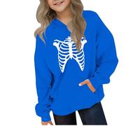 Ybing Sweat à capuche pour fille avec motif tête de mort - Motif squelette d'horreur - Y2K - Pour carnaval, festival, clubwear, fête, bleu, 160