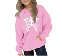 Ybing Sweat à capuche pour fille avec motif tête de mort - Motif squelette d'horreur - Y2K - Pour carnaval, festival, clubwear, fête, Rose, 110