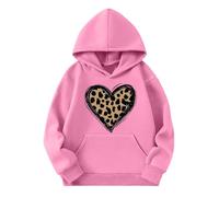 Ybing Sweat à capuche pour fille - Motif cœur léopard - Sweat à capuche décontracté - Unisexe - Pull chaud avec poches - Automne - Hiver - Sweat à capuche ample - Haut streetwear, Rose, 120