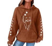 Ybing Sweat à capuche Waffle pour femme - Motif chaton - Imprimé pattes de chat - Sweat à capuche décontracté avec capuche - Cordon de serrage - Confortable - Manches longues - Avec poche - Chemisier