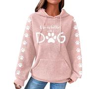 Ybing Sweat à capuche Waffle pour femme - Motif chaton - Imprimé pattes de chat - Sweat à capuche décontracté avec capuche - Cordon de serrage - Confortable - Manches longues - Avec poche - Chemisier
