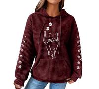 Ybing Sweat à capuche Waffle pour femme - Motif chaton - Imprimé pattes de chat - Sweat à capuche décontracté avec capuche - Cordon de serrage - Confortable - Manches longues - Avec poche - Chemisier
