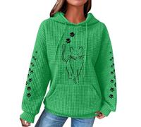 Ybing Sweat à capuche Waffle pour femme - Motif chaton - Imprimé pattes de chat - Sweat à capuche décontracté avec capuche - Cordon de serrage - Confortable - Manches longues - Avec poche - Chemisier