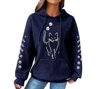 Ybing Sweat à capuche Waffle pour femme - Motif chaton - Imprimé pattes de chat - Sweat à capuche décontracté avec capuche - Cordon de serrage - Confortable - Manches longues - Avec poche - Chemisier