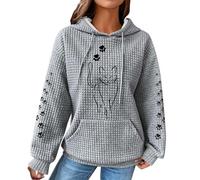 Ybing Sweat à capuche Waffle pour femme - Motif chaton - Imprimé pattes de chat - Sweat à capuche décontracté avec capuche - Cordon de serrage - Confortable - Manches longues - Avec poche - Chemisier