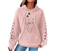 Ybing Sweat à capuche Waffle pour femme - Motif chaton - Imprimé pattes de chat - Sweat à capuche décontracté avec capuche - Cordon de serrage - Confortable - Manches longues - Avec poche - Chemisier