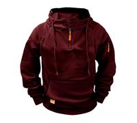 Ybing Sweat à capuche zippé 1/4 pour homme - Décontracté - Couleur unie - Pull de travail ample avec capuche - Manches longues - Confortable - Avec poches - Streetwear, Bordeaux, 3XL