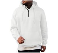 Ybing Sweat à capuche zippé 1/4 pour homme - Décontracté - Couleur unie - Sweat à capuche léger - Cordon de serrage - Avec poches - Pull à manches longues - Automne et hiver, Blanc., L