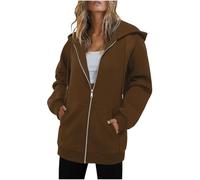 Ybing Sweat à capuche zippé pour femme - Décontracté - Couleur unie - Avec capuche - Fermeture éclair - Cordon de serrage - Veste de transition avec poche - Manches longues - Veste d'hiver confortable