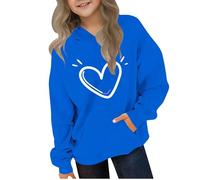 Ybing Sweat-shirt à capuche pour fille - Élégant - Imprimé cœur - Sweat à capuche décontracté - Pull léger et confortable - Haut à manches longues, #01 bleu., 150