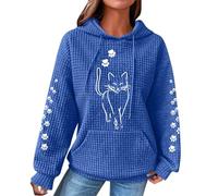 Ybing Sweat à capuche Waffle pour femme - Motif chaton - Imprimé pattes de chat - Sweat à capuche décontracté avec capuche - Cordon de serrage - Confortable - Manches longues - Avec poche - Chemisier