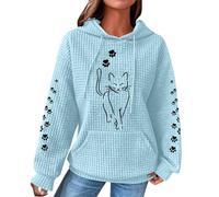 Ybing Sweat à capuche Waffle pour femme - Motif chaton - Imprimé pattes de chat - Sweat à capuche décontracté avec capuche - Cordon de serrage - Confortable - Manches longues - Avec poche - Chemisier