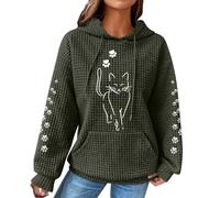 Ybing Sweatshirt à Capuche en Waffle pour Femme - Motif Chaton - Pull à Capuche avec Impression de Pattes de Chat - Sweat à Capuche Décontracté avec Cordon de Serrage - Hauts Confortables à Manches