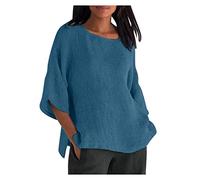 Ybing T-shirt en mousseline pour femme - Décontracté - Vintage - Couleur unie - Coton et lin - T-shirt ample - Col rond - Respirant - Manches courtes - Léger - Grandes tailles - T-shirt basique -