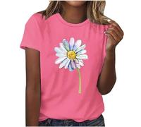 Ybing T-shirt pour femme avec imprimé marguerites - Décontracté - Col rond - Coupe ajustée - T-shirt léger à manches courtes - Classique - Coton basique - Confortable - T-shirt d'entraînement -