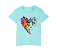 Ybing T-shirt pour fille et garçon - Multicolore - Motif cœur et papillons - En coton - T-shirt basique tendance - Col rond - Chemisier d'été à manches courtes - T-shirt fin - Confortable - T-shirt de