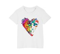 Ybing T-shirt pour fille et garçon - Multicolore - Motif cœur et papillons - En coton - T-shirt basique tendance - Col rond - Chemisier d'été à manches courtes - T-shirt fin - Confortable - T-shirt de