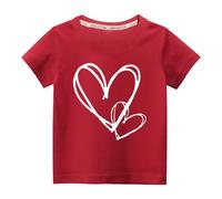 Ybing T-shirt pour fille - Motif cœur - Tendance - Col rond - En coton - Manches courtes - Léger - Confortable - Basique - Streetwear, rouge, 9 ans