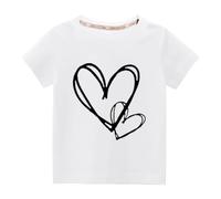 Ybing T-shirt pour fille - Motif cœur - Tendance - Col rond - En coton - Manches courtes - Léger - Confortable - Basique - Streetwear, Blanc., 9 ans