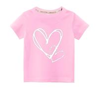 Ybing T-shirt pour fille - Motif cœur - Tendance - Col rond - En coton - Manches courtes - Léger - Confortable - Basique - Streetwear, Rose, 4 ans