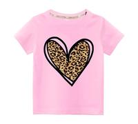 Ybing T-shirt pour fille - Motif léopard - En coton - Décontracté - Col rond - T-shirt d'été à manches courtes - Pull fin - T-shirt de sport léger - Confortable - Basique, Rose, 9 ans