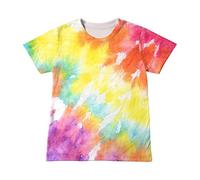 Ybing T-shirt Tie Dye pour fille - 3D - Multicolore - T-shirt batik Y2K - T-shirt basique ample - Col rond - Chemisier en coton - T-shirt d'été à manches courtes - Haut léger - T-shirt de sport léger