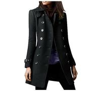Ybing Trench coat pour femme - Court et élégant - Couleur unie - Coupe ajustée - Double rangée de boutons - Coupe-vent - Léger - Manches longues - Veste d'extérieur, Noir , XL