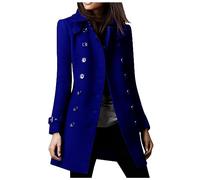 Ybing Trench coat pour femme - Court et élégant - Couleur unie - Coupe ajustée - Double rangée de boutons - Coupe-vent - Léger - Manches longues - Veste d'extérieur, bleu, L