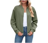 Ybing Veste bomber légère pour femme - Jacquard - Décontractée - Couleur unie - Fermeture éclair - Col montant - Veste de survêtement fine sans capuche - Veste d'aviateur fine - Veste de loisirs, Vert