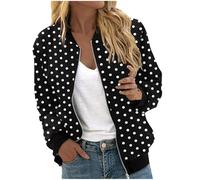 Ybing Veste bomber légère pour femme - Motif à pois - Veste de transition tendance - Fermeture éclair - Col rond - Veste d'aviateur fine - Veste de sport à manches longues - Veste de loisirs, Noir