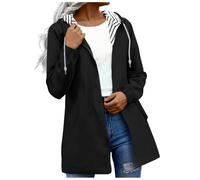 Ybing Veste de pluie pour femme - Imperméable - Légère - Avec rayures - Doublure fine - Respirante - Veste d'extérieur tendance - Fermeture éclair - Veste de randonnée - Taille S à 5XL, Noir , XL
