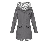 Ybing Veste de pluie pour femme - Imperméable - Rayée - Doublure - Veste d'extérieur légère - Avec poches - Fermeture éclair - Veste fonctionnelle à capuche - Veste softshell - Veste de cyclisme