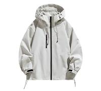 Ybing Veste de pluie pour femme, surdimensionnée, décontractée, couleur unie, fermeture éclair, imperméable, perforée, veste de randonnée, veste de randonnée, veste softshell, taille S à 4XL, Blanc