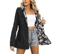 Ybing Veste de randonnée pour femme - Imperméable - Impression doublée - Veste de pluie légère avec capuche - Veste demi-saison - Automne - Hiver - Veste softshell d'extérieur, Noir , XL