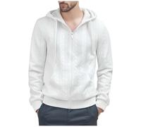 Ybing Veste de survêtement légère à fermeture éclair pour homme - Décontractée - Couleur unie - Tricot jacquard - Veste de mi-saison avec capuche - Veste de loisirs fine avec poche zippée, Blanc., XXL