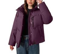 Ybing Veste d'hiver courte décontractée pour femme - Couleur unie - Doudoune épaisse et chaude - Fermeture éclair - Col montant - Veste matelassée à manches longues - Parka confortable - Veste