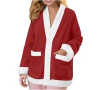 Ybing Veste d'hiver pour femme Open Front - Veste en flanelle avec boutons - Polaire chaude - Col en V - Pyjama en flanelle - Manteau doux - Avec poches - Décontracté - Couleur unie - Confortable