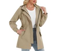 Ybing Veste perforée élégante pour femme - Couleur unie - Veste d'extérieur légère avec capuche - Imperméable - Veste de randonnée - Veste softshell fine - Veste de transition - Fermeture éclair, kaki