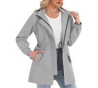Ybing Veste perforée élégante pour femme - Couleur unie - Veste d'extérieur légère avec capuche - Imperméable - Veste de randonnée - Veste softshell fine - Veste de transition - Fermeture éclair, gris
