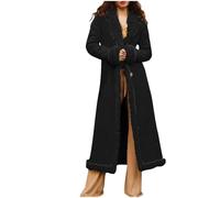 Ybing Veste polaire pour femme - Élégante veste en peluche épaisse et chaude - Veste d'hiver matelassée - Revers - Manteau en peluche - Couleur unie - Manteau d'hiver fin - Trench confortable - Parka
