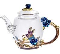 YBK Tech Créatif Théière en Verre à fleurs Théière en Verre de Cristal pour Kung Fun Tea, Bon Cadeau pour Sœur, Maman (Rose Bleue)