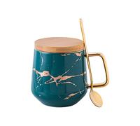 YBK Tech Ensemble de tasses à thé en porcelaine pour thé de l'après-midi - Motif marbre (bleu, 400 ml + couvercle en bois)