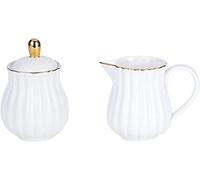 YBK Tech Ensemble pot à lait et sucrier en porcelaine pour dégustation de café, motif rayures (blanc)