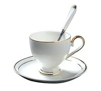 YBK Tech Ensemble tasse et soucoupe de style européen en porcelaine anglaise - Tasse à thé et à café - Pour le petit-déjeuner - Blanc pur avec bord doré