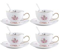 YBK Tech Ensemble tasse et soucoupe en céramique, 200 ml, roses roses